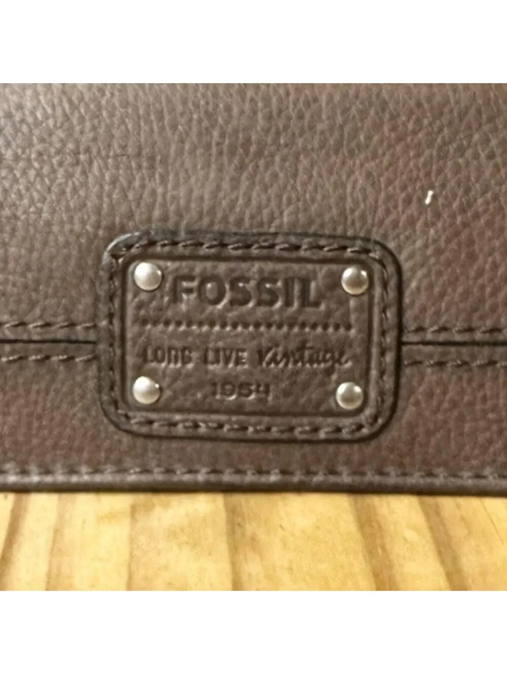 Fossil Vintage Brown Leather Trifold Checkbook Wallet Long Live Vintage